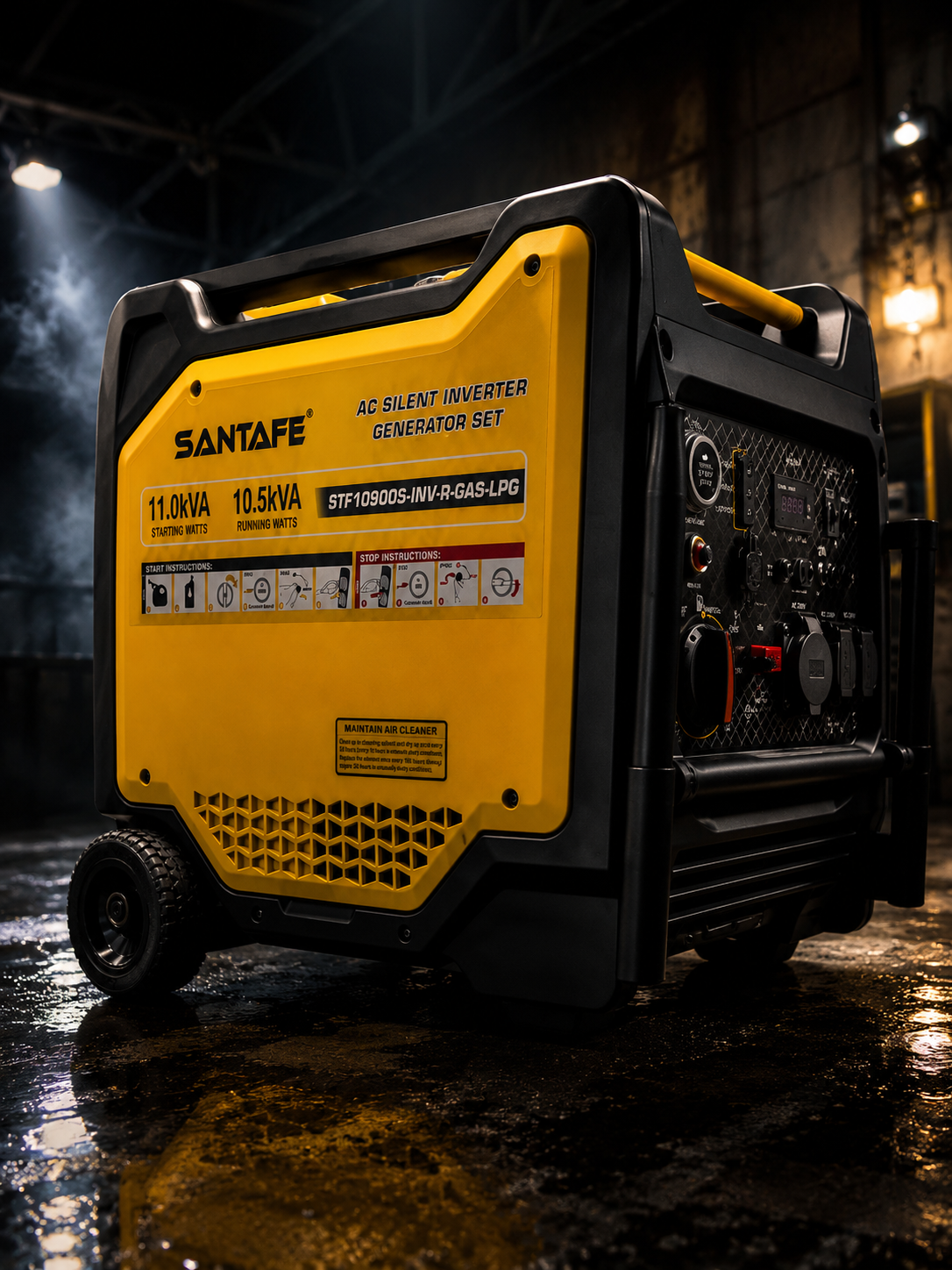 موتور برق 11 کیلو وات ,برند سانتافه / SantaFE ,مدل STF10900-INV-R-GAS-LPG , دوگانه سوز گاز و بنزین , سایلنت