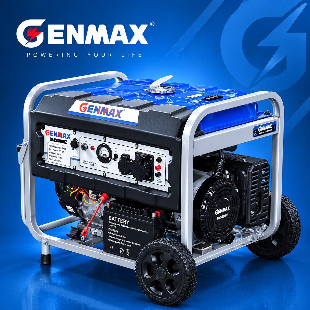 موتوربرق تکسوز 8.5 کیلووات برند جن مکسGenMax مدل  GN8500 E2 بنزینی, دینامی, استارت و هندل